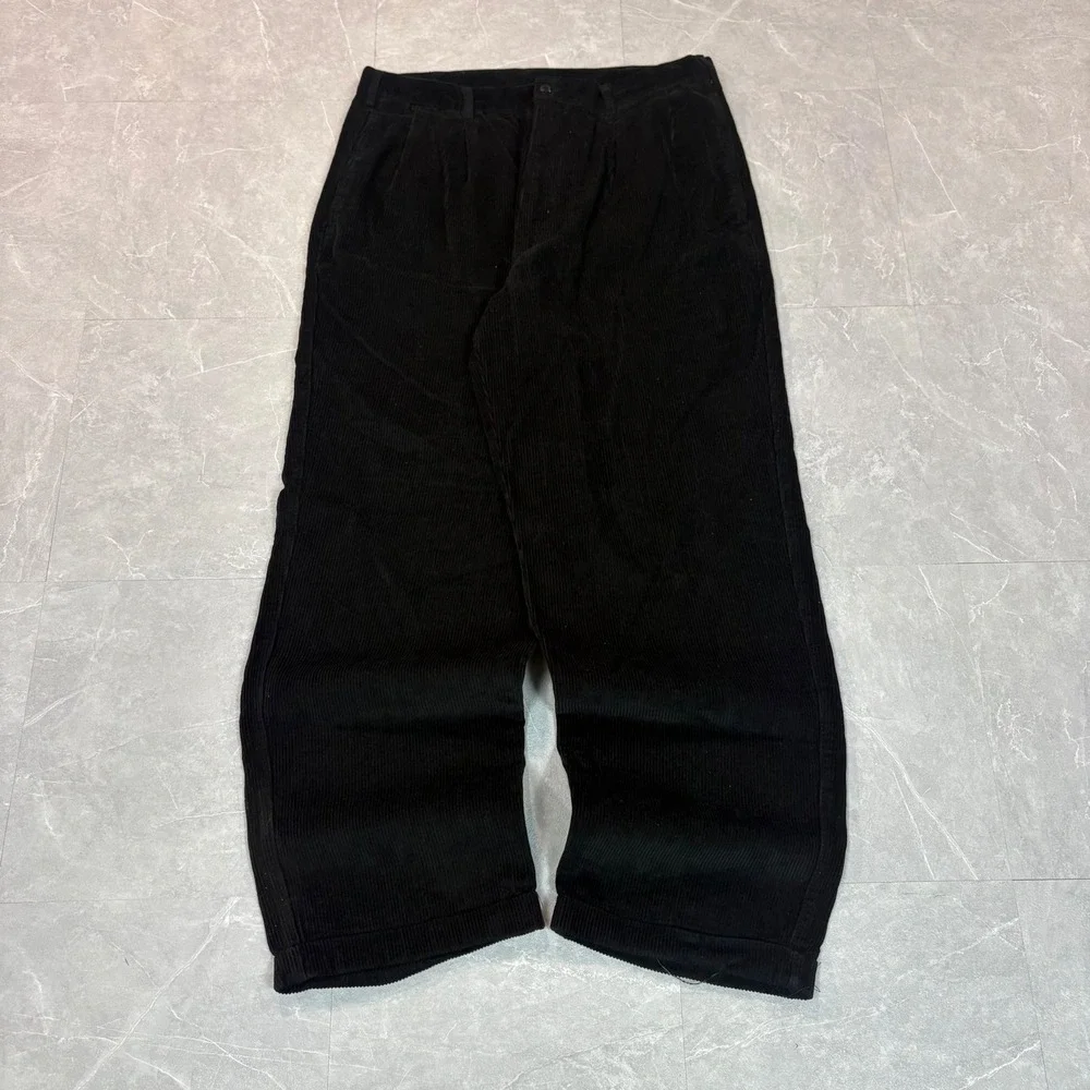 Trust Mens Black Corduroy Pants Wide Leg Cotton Trousers 36x32 Skater Vintage